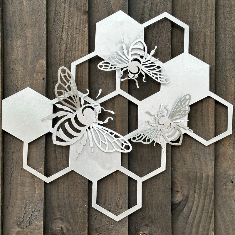 Bee Honeycomb sculpture metal picture silver wall art decoration bee lover gift