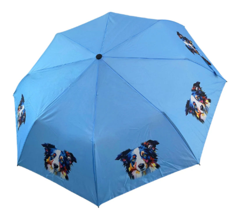 Folding Umbrella with watercolour style print - Border Collie