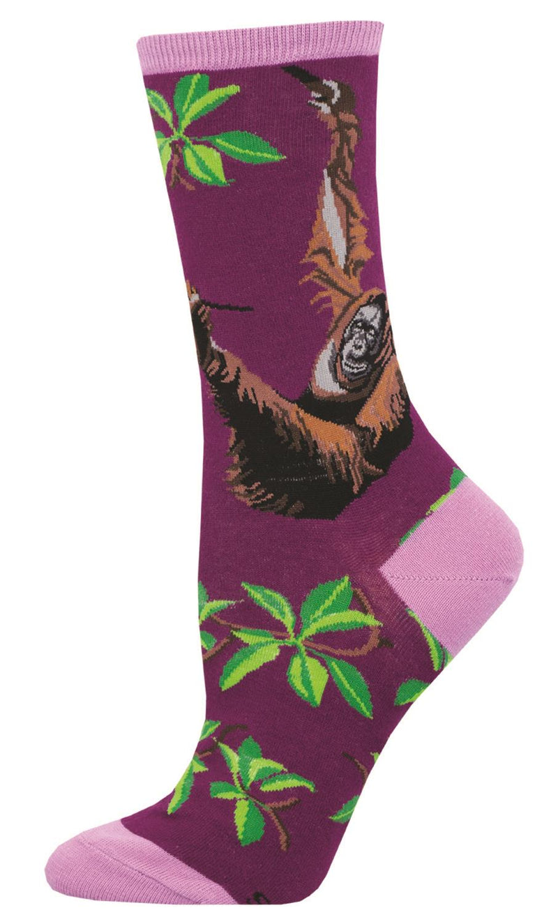 Socksmith 'ORANGUTAN' Monkey design Women's quality Cotton mix crew socks, bright colours and fun design, one size (fits UK size 3 to 8.5)