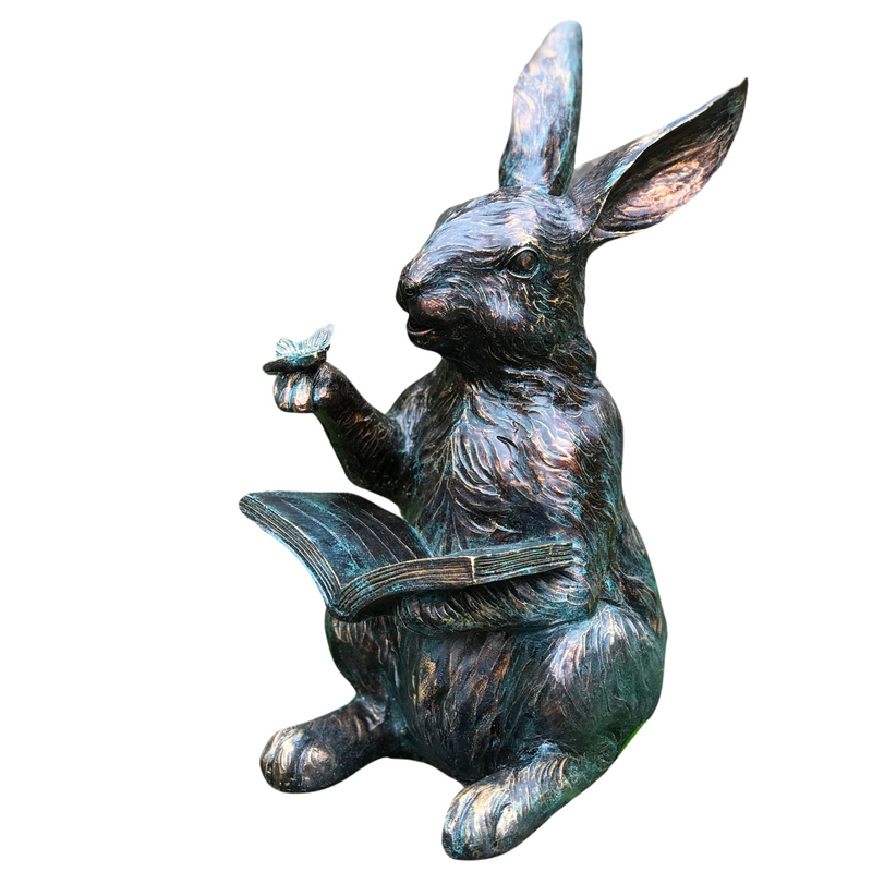 Bronze effect Rabbit Reading a Book figurine, height 23cm, gift boxed