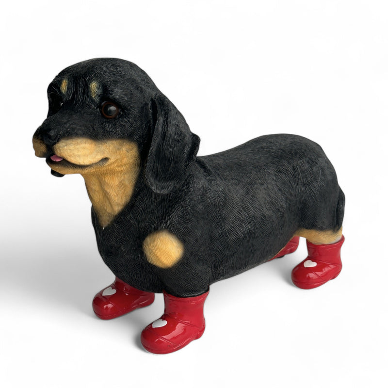 SPECIAL 'LOVE DOGS' EDITION Dachshund in Red Wellington Boots WITH HEARTS 'Welly Dog' figurine Valentine's Gift (25cm) (Copy