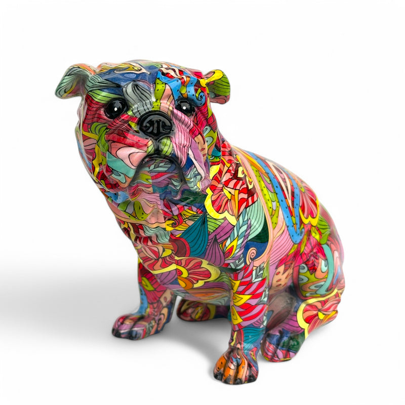 GROOVY ART bright colour sitting English Bulldog figurine