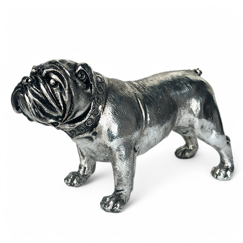 Large 26cm Silver Bulldog Ornament Sculpture Figurine