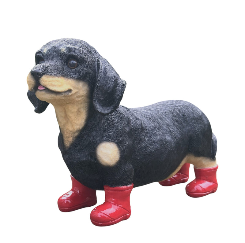 Large Dachshund in Red Wellington Boots 'Welly Dog' figurine home or garden decoration (25cm)