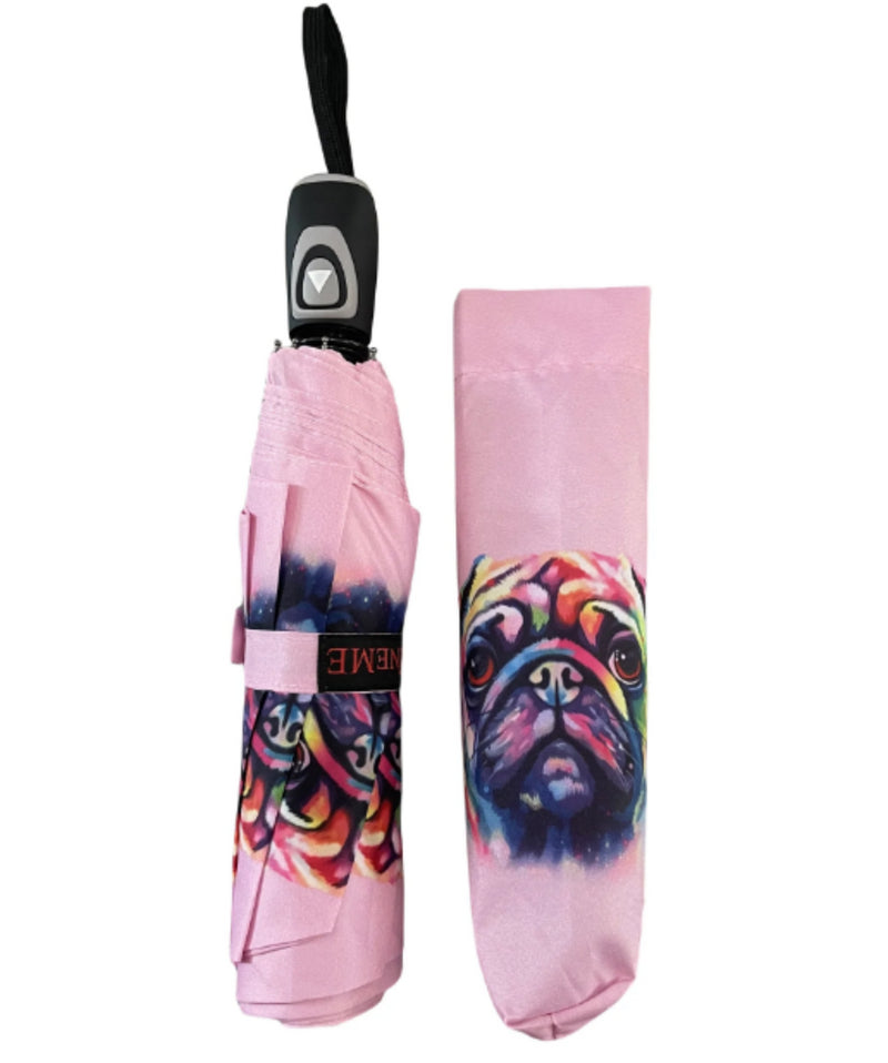 Folding Umbrella with watercolour style print - Pug