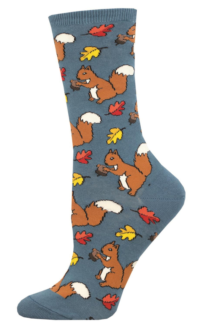 Socksmith 'SQUIRREL THEM AWAY' Squirrel design Women's quality Cotton mix crew socks, bright colours and fun design, one size (fits UK size 3 to 8.5)
