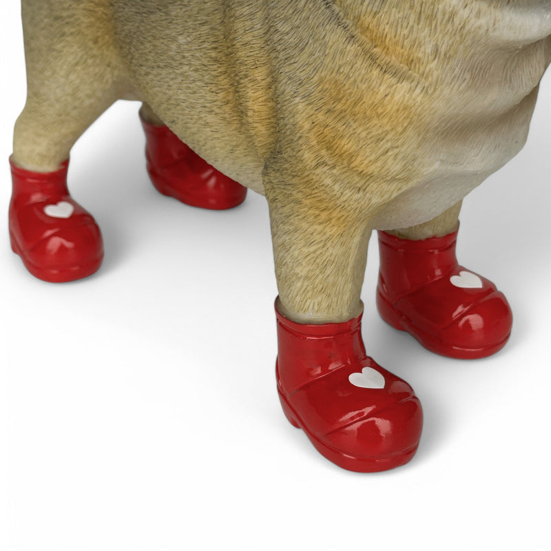 SPECIAL 'LOVE DOGS' EDITION Large Pug in Red Wellingtons with LOVE HEARTS 'Welly Dog' figurine Valentine's Gift (25cm)