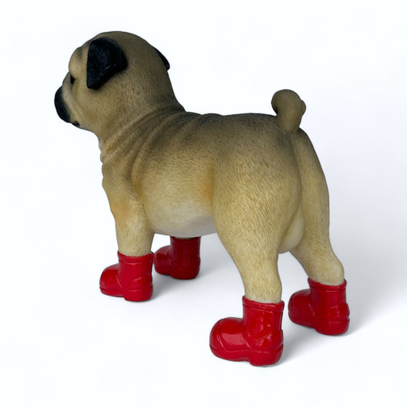 Large Pug in Red Wellingtons 'Welly Dog' figurine home or garden decoration (25cm)