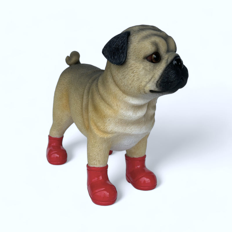 Large Pug in Red Wellingtons 'Welly Dog' figurine home or garden decoration (25cm)