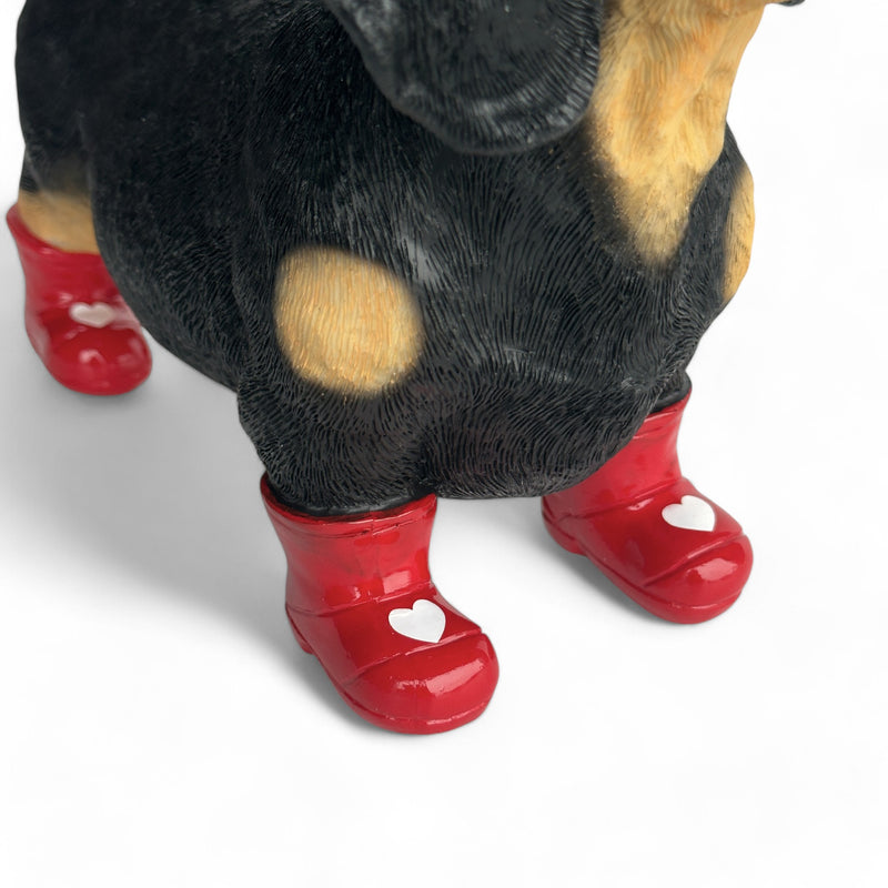 SPECIAL 'LOVE DOGS' EDITION Dachshund in Red Wellington Boots WITH HEARTS 'Welly Dog' figurine Valentine's Gift (25cm) (Copy