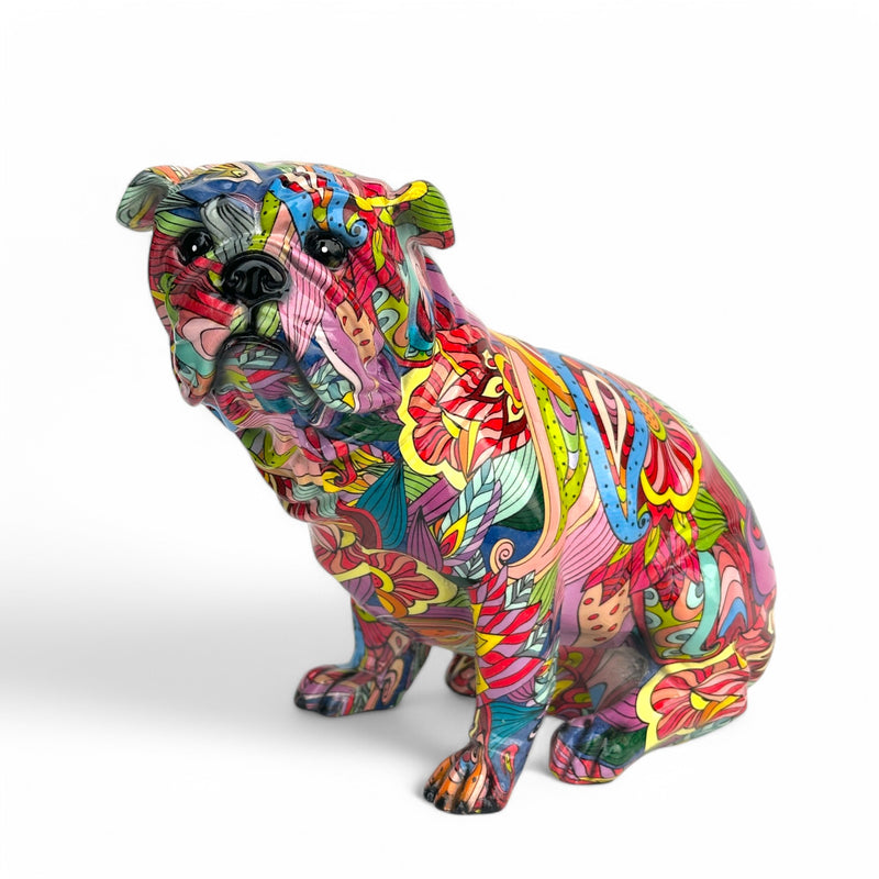 GROOVY ART bright colour sitting English Bulldog figurine