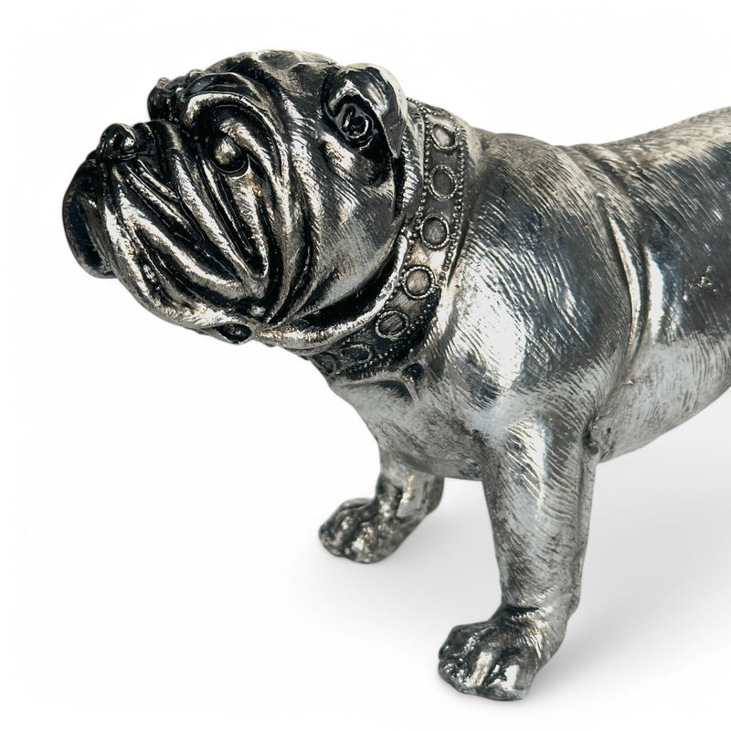 Large 26cm Silver Bulldog Ornament Sculpture Figurine