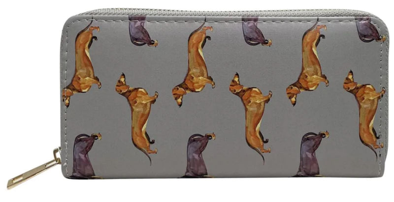 Ladies Dachshund Purse Wallet zipped multi compartment Sausage Dog lover gift[Grey]