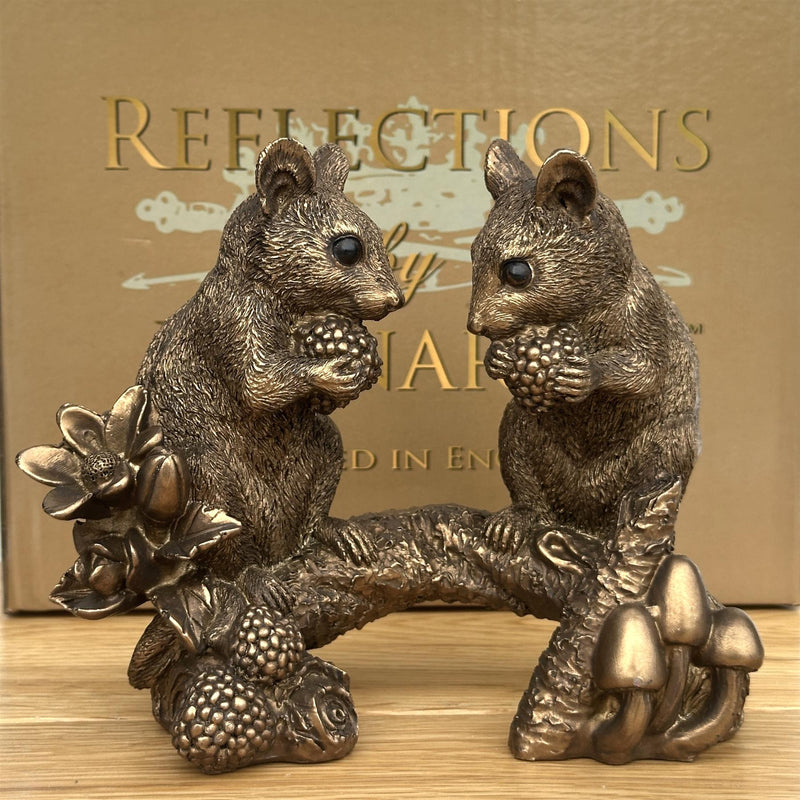 Two Mice on Branch figurine, Leonardo Reflections Bronzed range, gift boxed