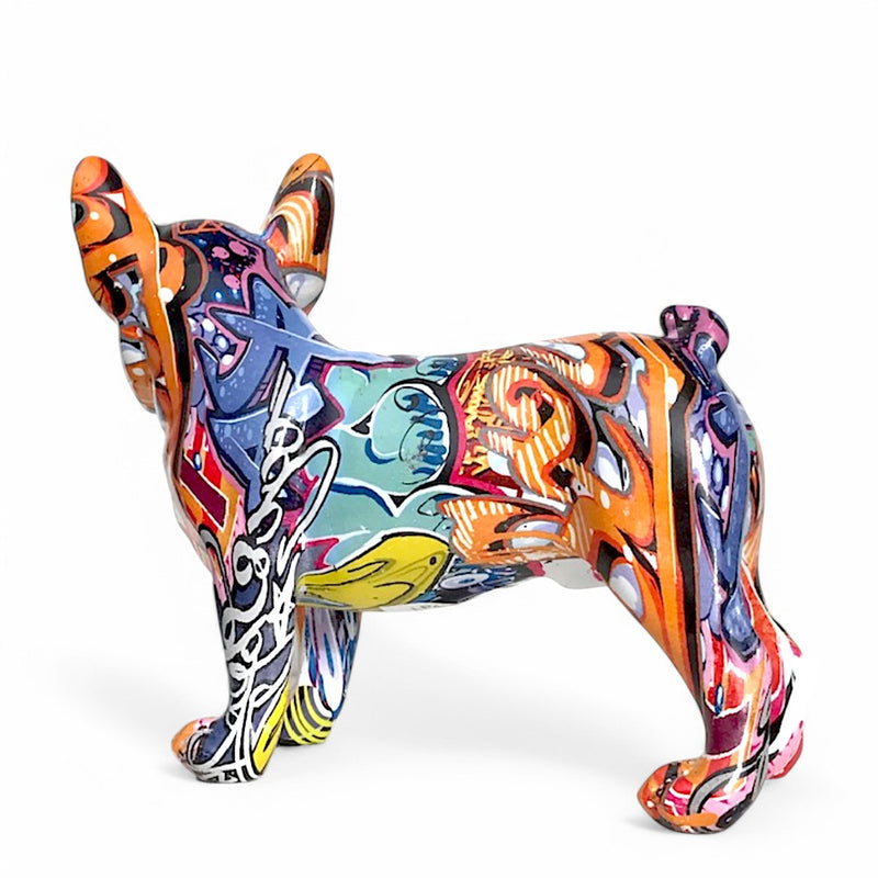 Graffiti Art French Bulldog figurine, bright coloured with glossy finish, boxed