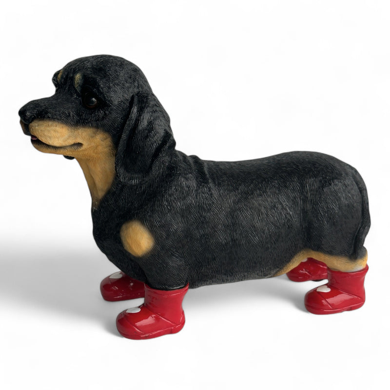 SPECIAL 'LOVE DOGS' EDITION Dachshund in Red Wellington Boots WITH HEARTS 'Welly Dog' figurine Valentine's Gift (25cm) (Copy