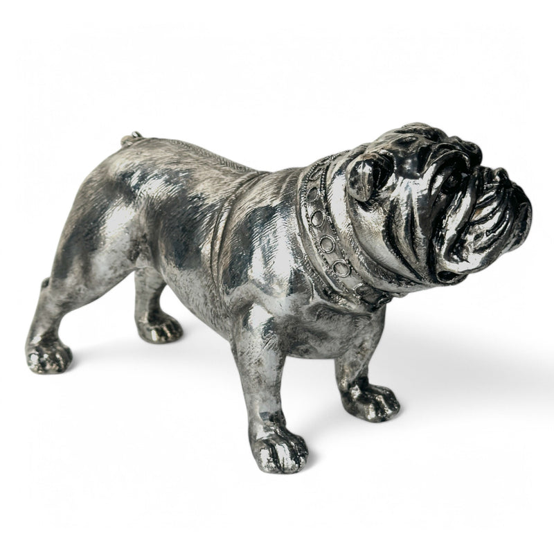 Large 26cm Silver Bulldog Ornament Sculpture Figurine