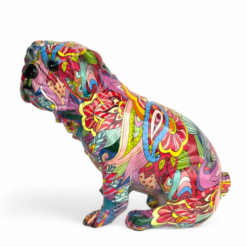 GROOVY ART bright colour sitting English Bulldog figurine