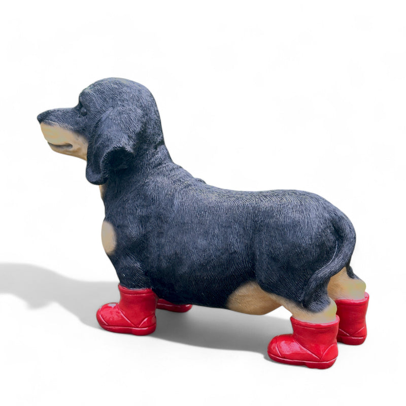 Large Dachshund in Red Wellington Boots 'Welly Dog' figurine home or garden decoration (25cm)