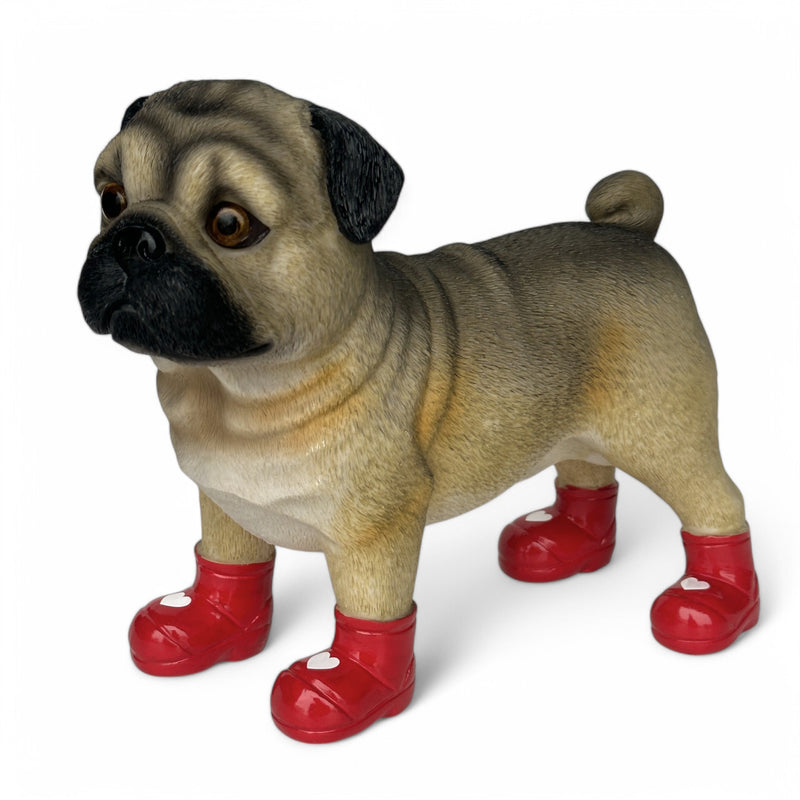 SPECIAL 'LOVE DOGS' EDITION Large Pug in Red Wellingtons with LOVE HEARTS 'Welly Dog' figurine Valentine's Gift (25cm)