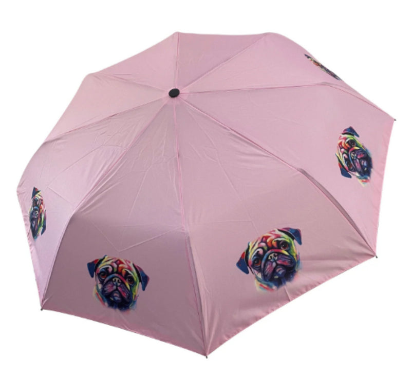 Folding Umbrella with watercolour style print - Pug