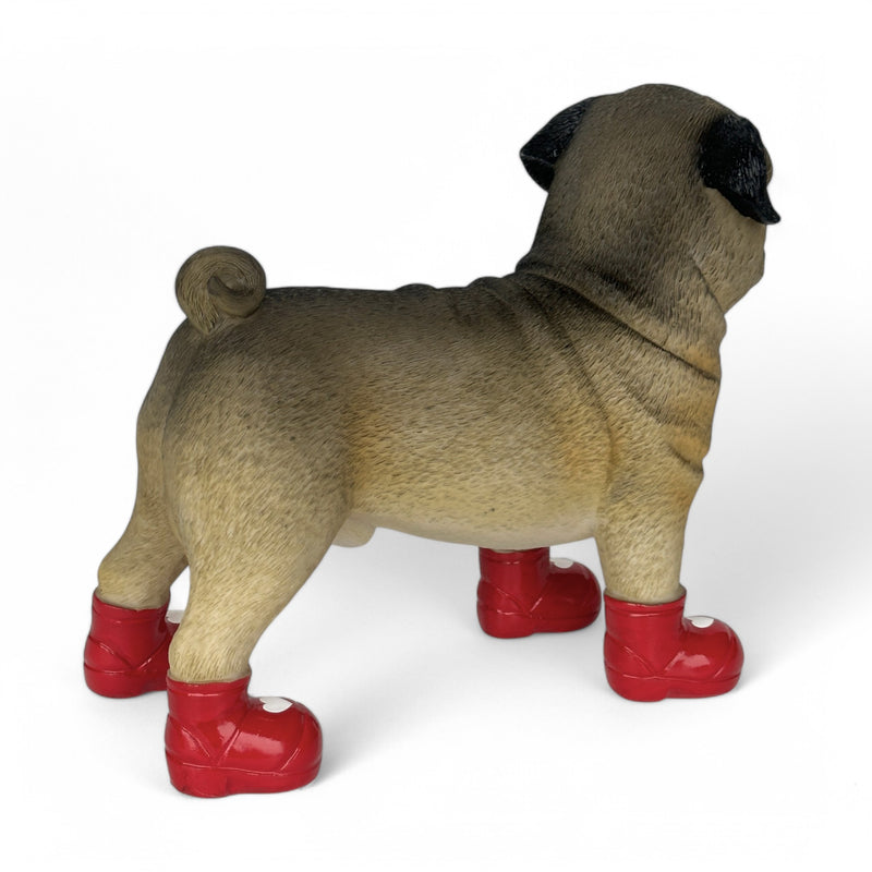 SPECIAL 'LOVE DOGS' EDITION Large Pug in Red Wellingtons with LOVE HEARTS 'Welly Dog' figurine Valentine's Gift (25cm)