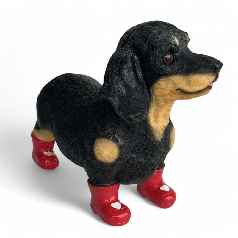 SPECIAL 'LOVE DOGS' EDITION Dachshund in Red Wellington Boots WITH HEARTS 'Welly Dog' figurine Valentine's Gift (25cm) (Copy