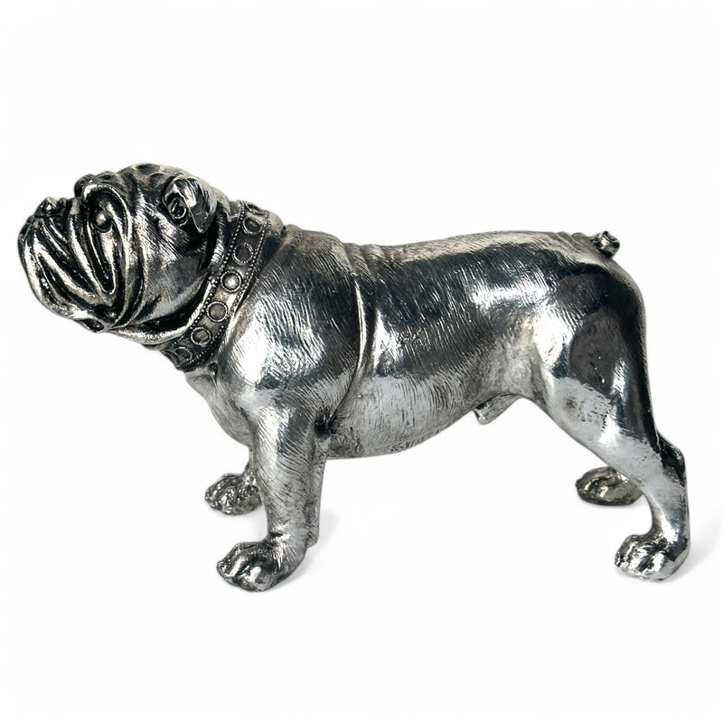 Large 26cm Silver Bulldog Ornament Sculpture Figurine