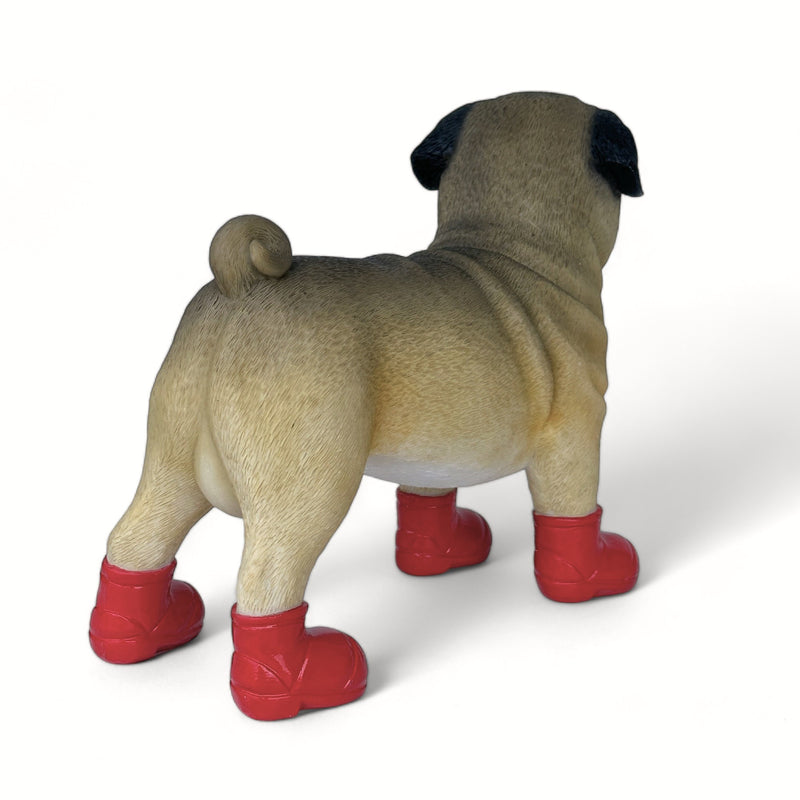 Large Pug in Red Wellingtons 'Welly Dog' figurine home or garden decoration (25cm)