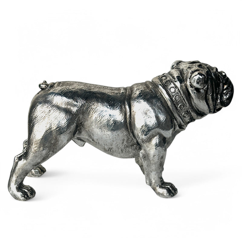 Large 26cm Silver Bulldog Ornament Sculpture Figurine