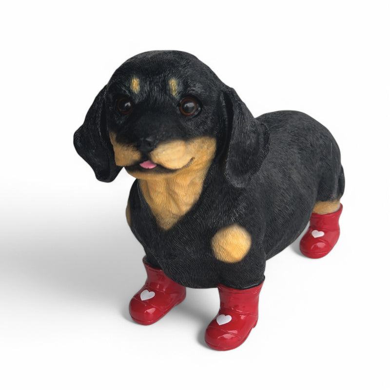 SPECIAL 'LOVE DOGS' EDITION Dachshund in Red Wellington Boots WITH HEARTS 'Welly Dog' figurine Valentine's Gift (25cm) (Copy