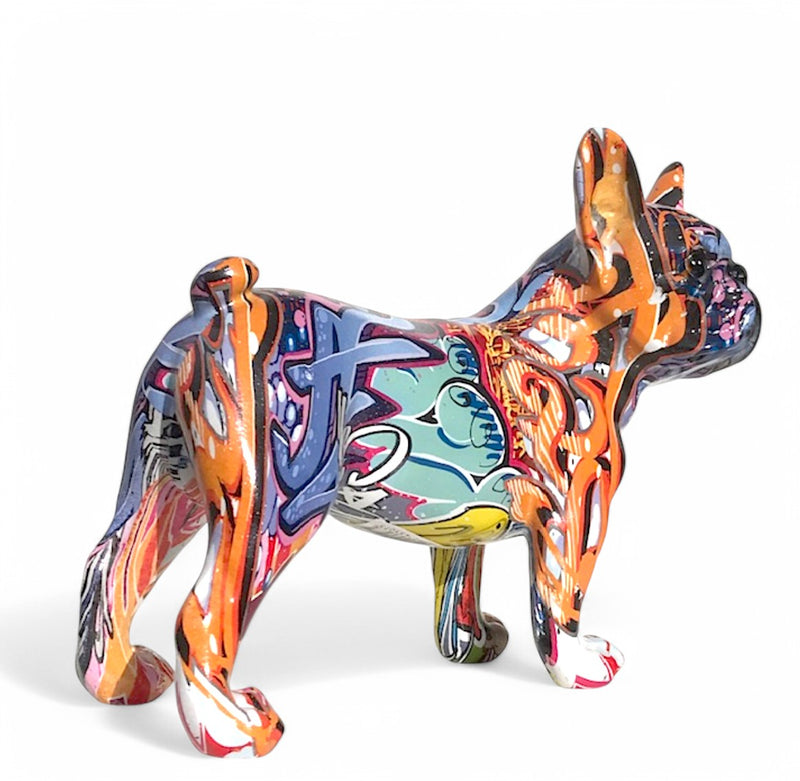 Graffiti Art French Bulldog figurine, bright coloured with glossy finish, boxed