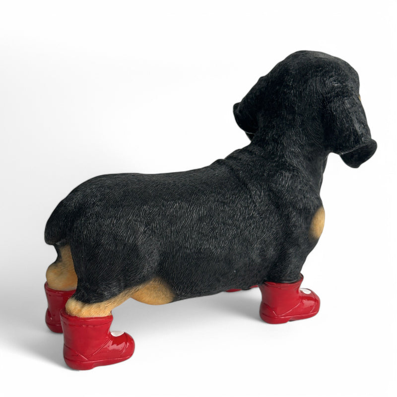 SPECIAL 'LOVE DOGS' EDITION Dachshund in Red Wellington Boots WITH HEARTS 'Welly Dog' figurine Valentine's Gift (25cm) (Copy