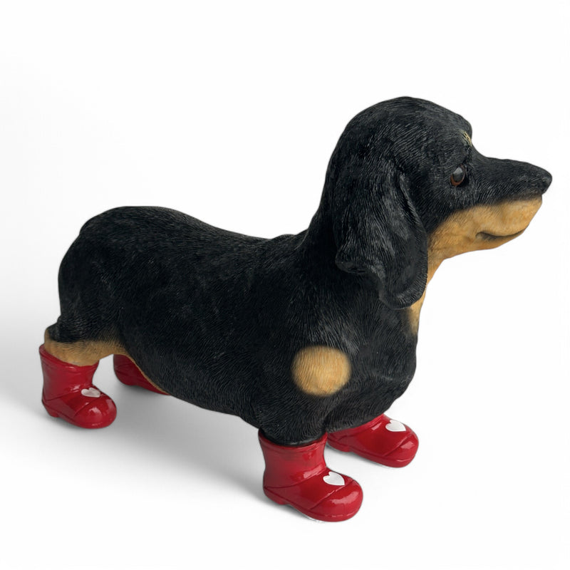 SPECIAL 'LOVE DOGS' EDITION Dachshund in Red Wellington Boots WITH HEARTS 'Welly Dog' figurine Valentine's Gift (25cm) (Copy