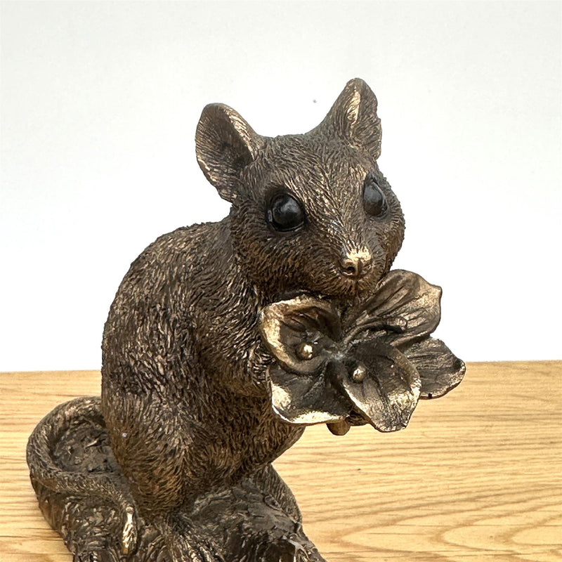 Mouse with Flower figurine, Leonardo Reflections Bronzed range, gift boxed