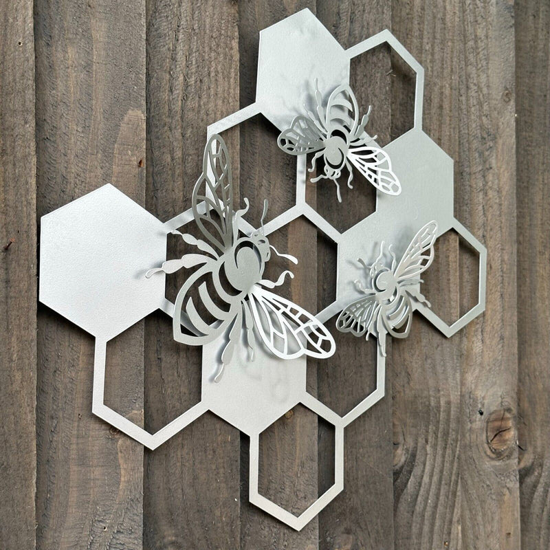 Bee Honeycomb sculpture metal picture silver wall art decoration bee lover gift