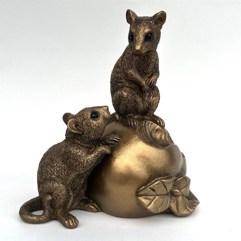 Two Mice playing on an Apple figurine, Leonardo Reflections Bronzed range, gift boxed