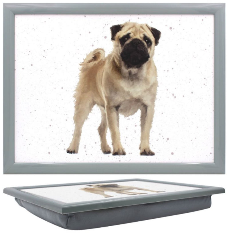 Pug Laptray Leonardo hard top padded Lap serving Tray novelty dog lover gift