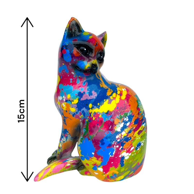 SPLASH ART bright coloured sitting Cat figurine, height 15cm