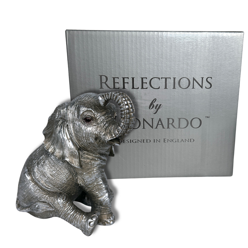 Sitting Elephant Calf ornament from the Leonardo Reflections Silver range, gift boxed