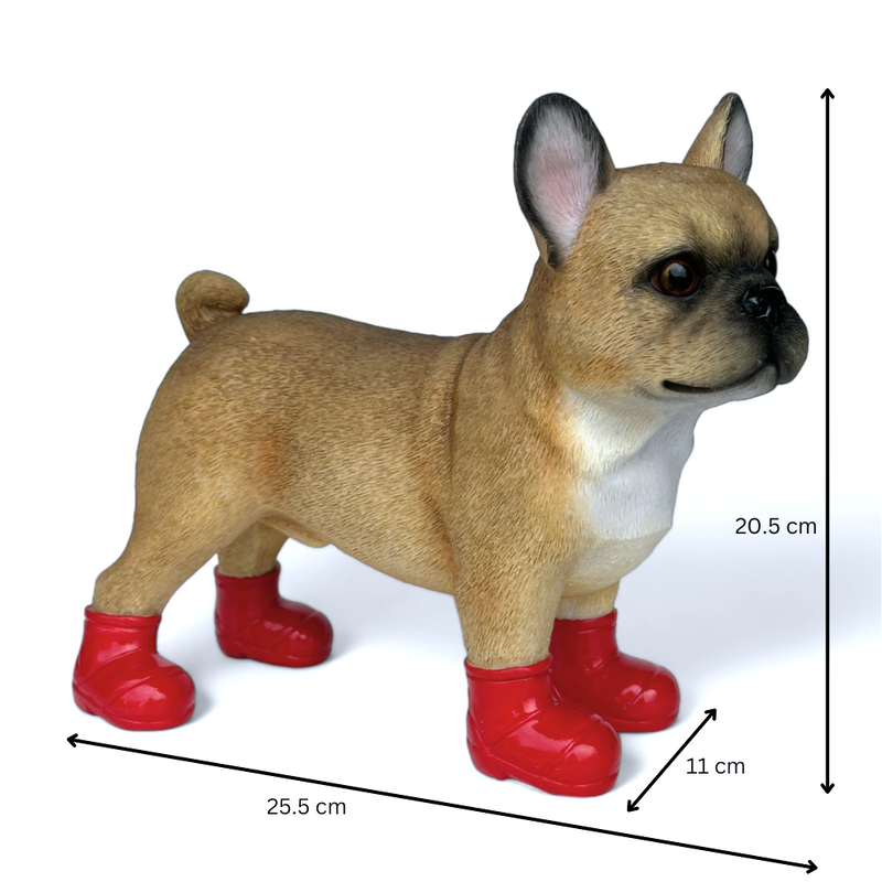 Large French Bulldog in Red Wellingtons 'Welly Dog' figurine home or garden decoration (25cm)