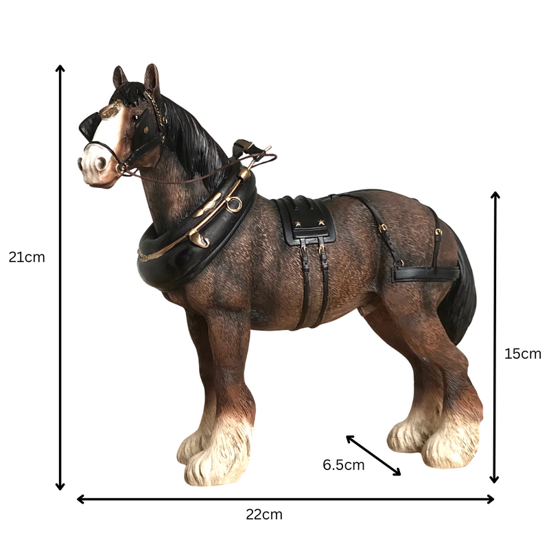 Leonardo large (length 22cm) Bay Shire Cart Heavy Horse in harness ornament figurine, gift boxed