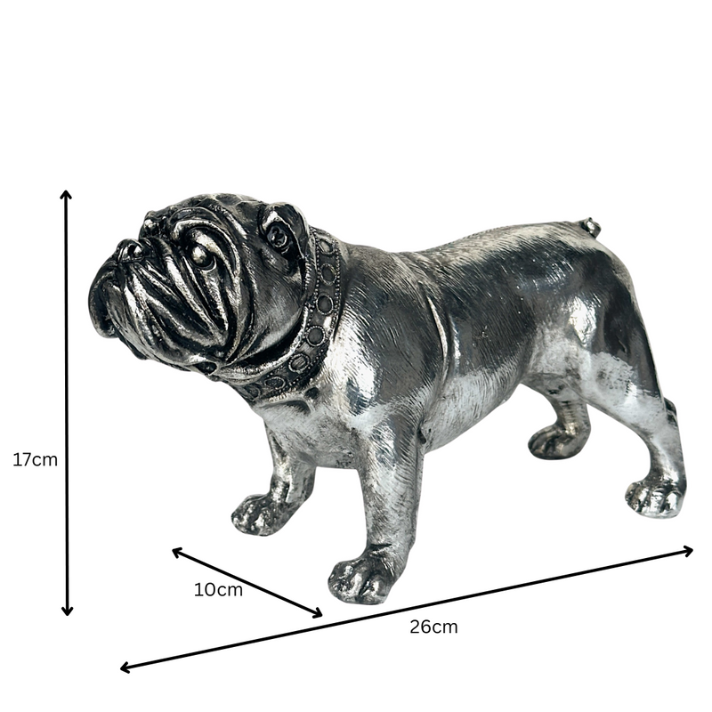 Large 26cm Silver Bulldog Ornament Sculpture Figurine