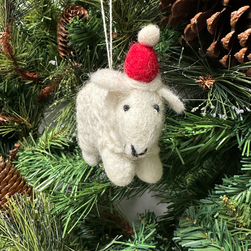 Felt Sheep in Santa hat hanging Christmas tree decoration