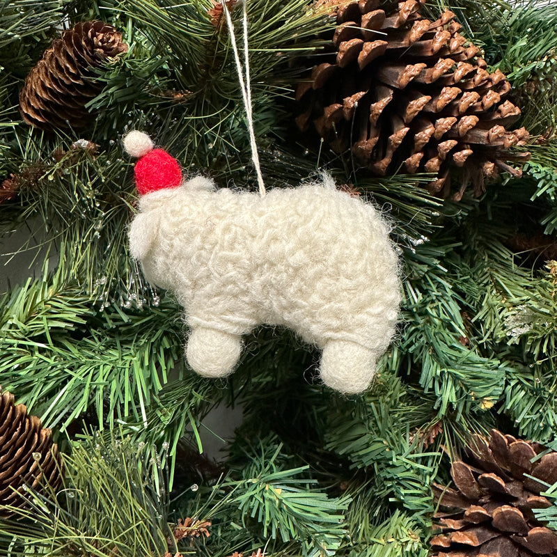 Felt Sheep in Santa hat hanging Christmas tree decoration