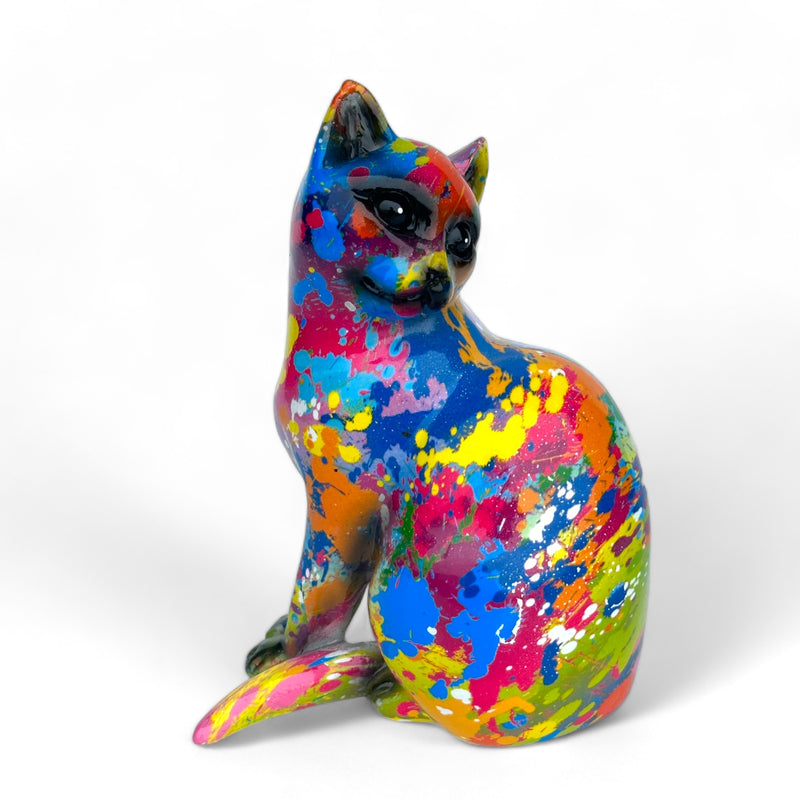 SPLASH ART bright coloured sitting Cat figurine, height 15cm