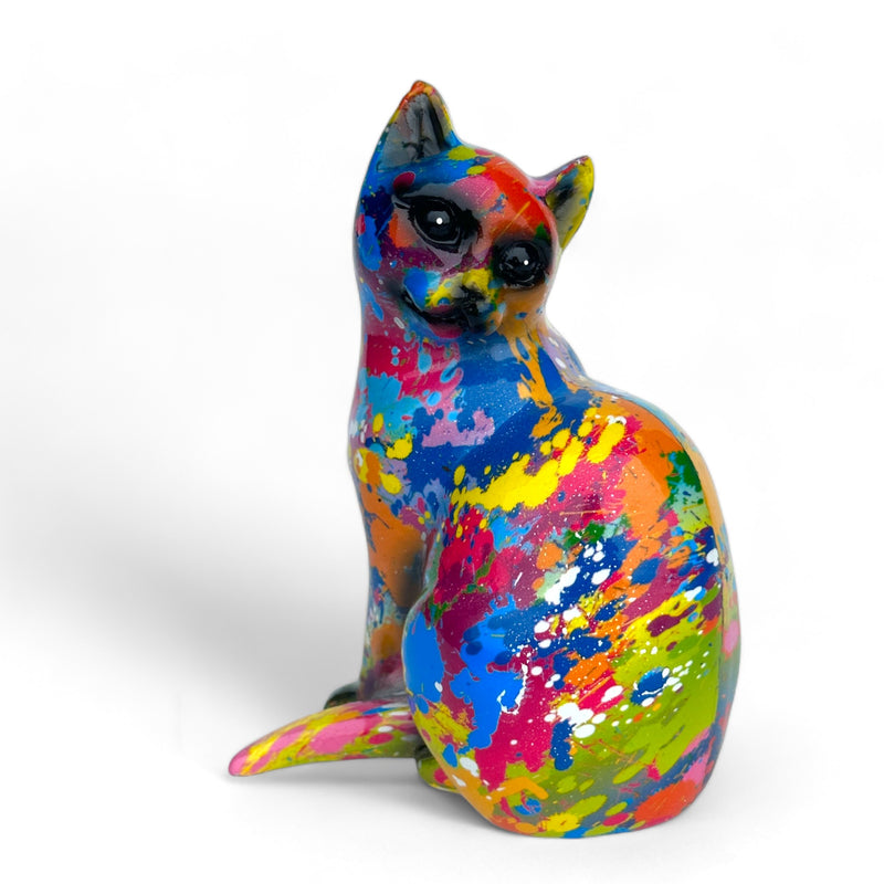 SPLASH ART bright coloured sitting Cat figurine, height 15cm