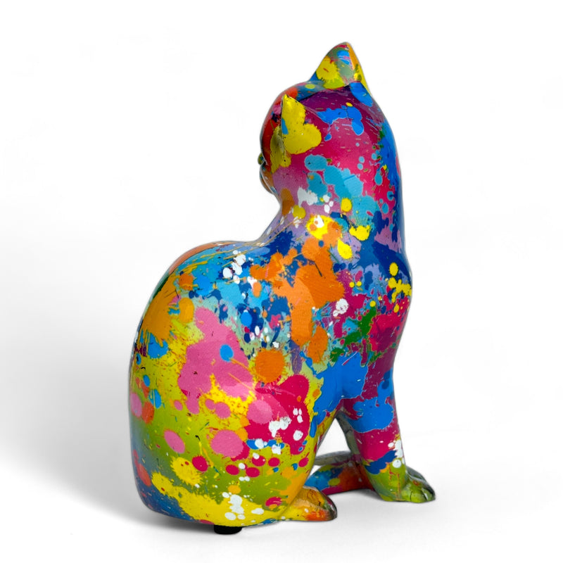 SPLASH ART bright coloured sitting Cat figurine, height 15cm