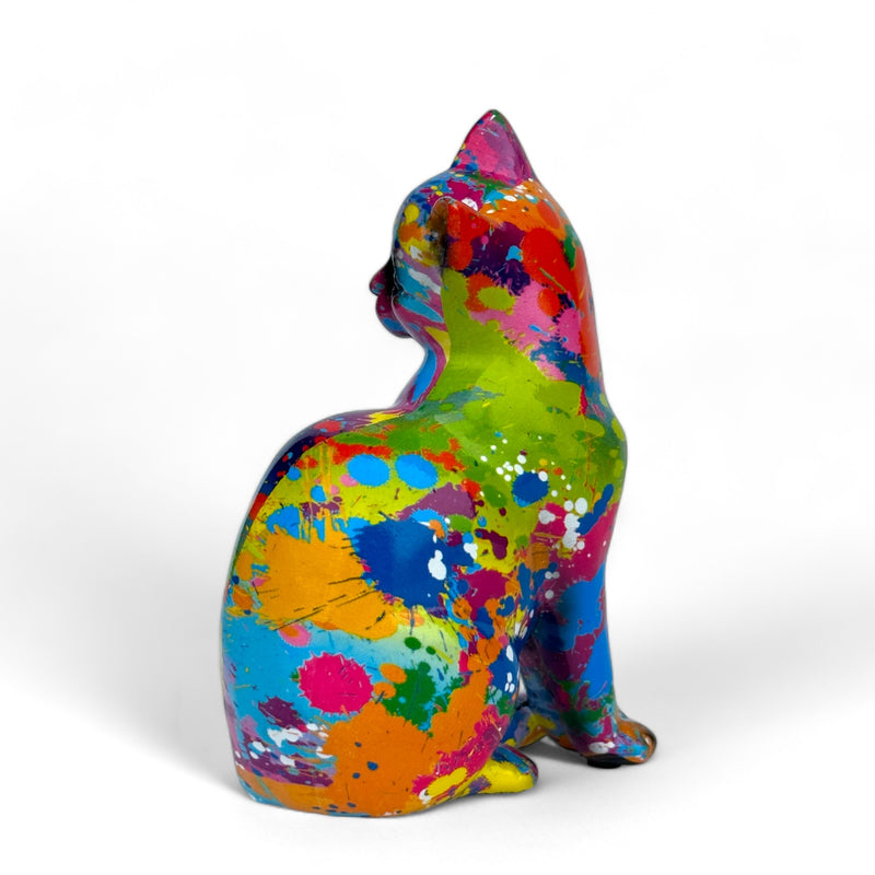 SPLASH ART bright coloured sitting Cat figurine, height 15cm