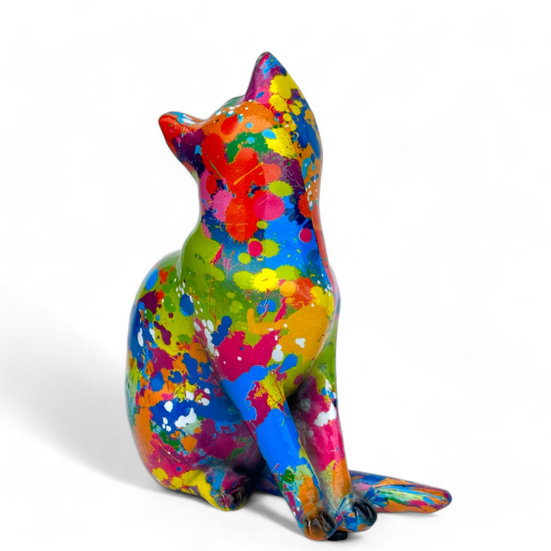 SPLASH ART bright coloured sitting Cat figurine, height 15cm